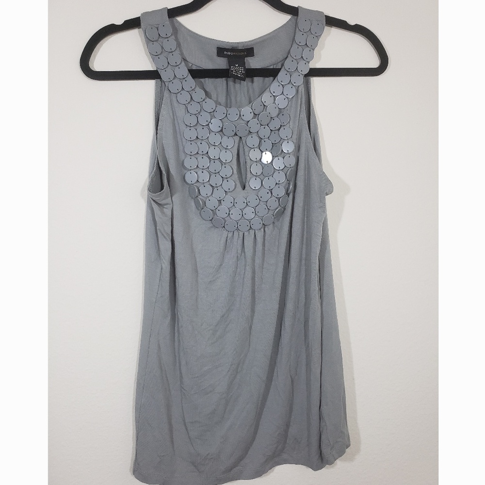 BCBGMaxAzria Grey Tank Top w/ Decorative Neckline